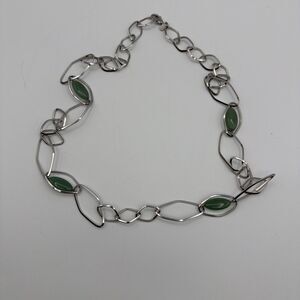 Simona Collini Italy Stainless Steel Green Stone Link Necklace Statement